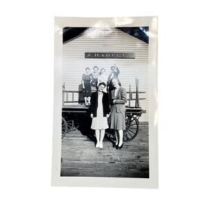 Vtg Ladies Posing at Harvey Train Station Original Monochrome Photography Found